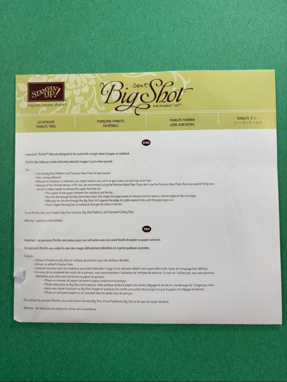 Stampin' Up! Big Shot Thinlits Packaging - Yellow and White